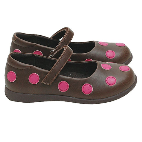 L'Amour Brown Pink Polka Dot Mary Jane Shoes Toddler 5-Little Girls 2 - SophiasStyle.com